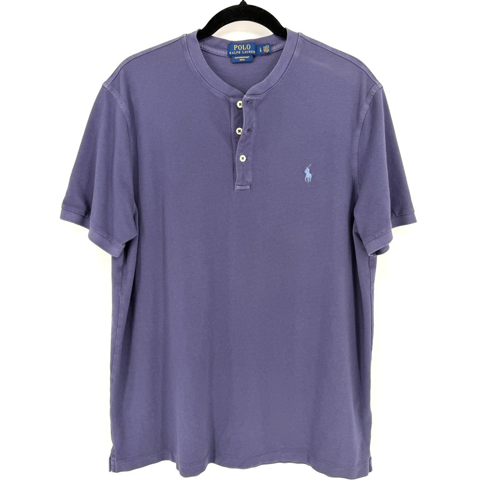 Polo Ralph Lauren Henley Shirt Featherweight Mesh Large Purple Short Sleeve Pony